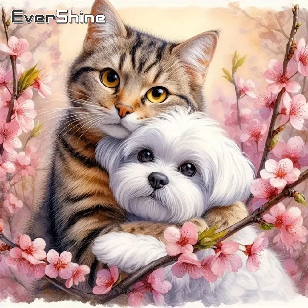EverShine DIY Katzen-Diamant-Stickerei Hunde-Malerei Bastelset Bild aus Strass-Mosaik Blumen-Nadelarbeit Wanddekoration