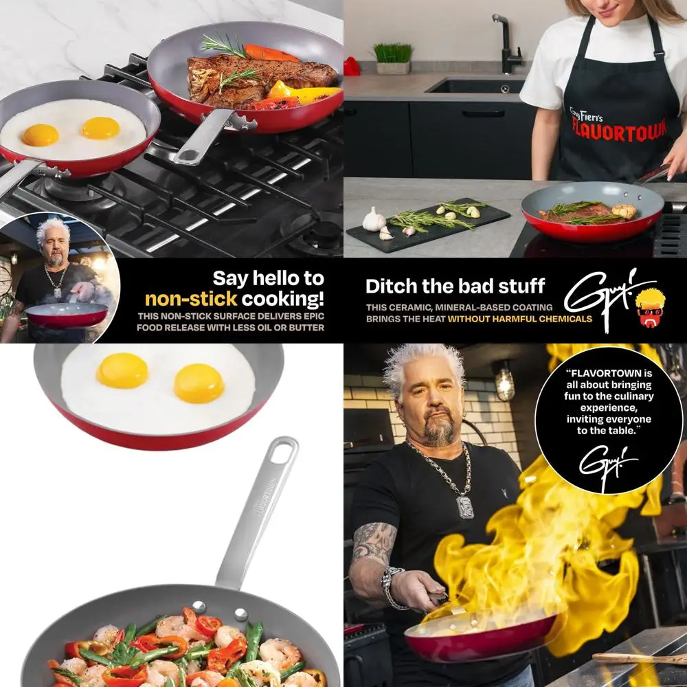 

Red 10 & 12 Nonstick Ceramic Cookware Set, PFAS-Free, Oven & Dishwasher Safe, Easy Clean Everyday Use