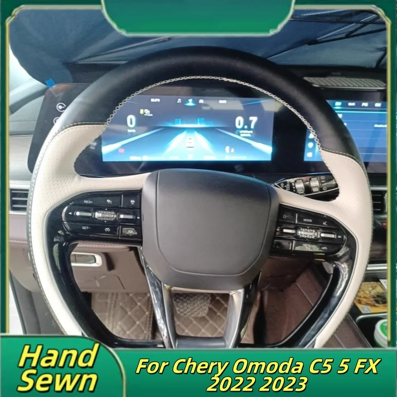 

Car Steering Wheel Cover Hand-Sewn Genuine Leather For Chery Omoda C5 5 FX 2022 2023 Car Interior Accessories