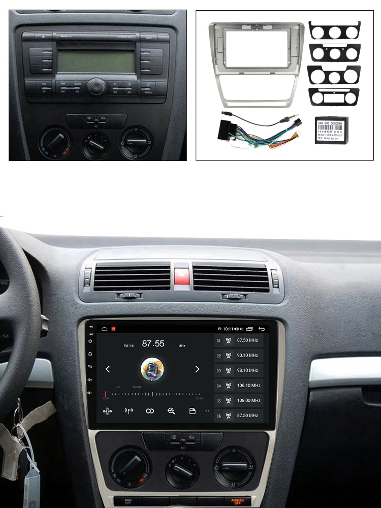 MEKEDE 10 Inch Panel Frame Car Radio Adapter Including Wiring Harness CANBUS for Skoda Octavia 2008-2013 Silver