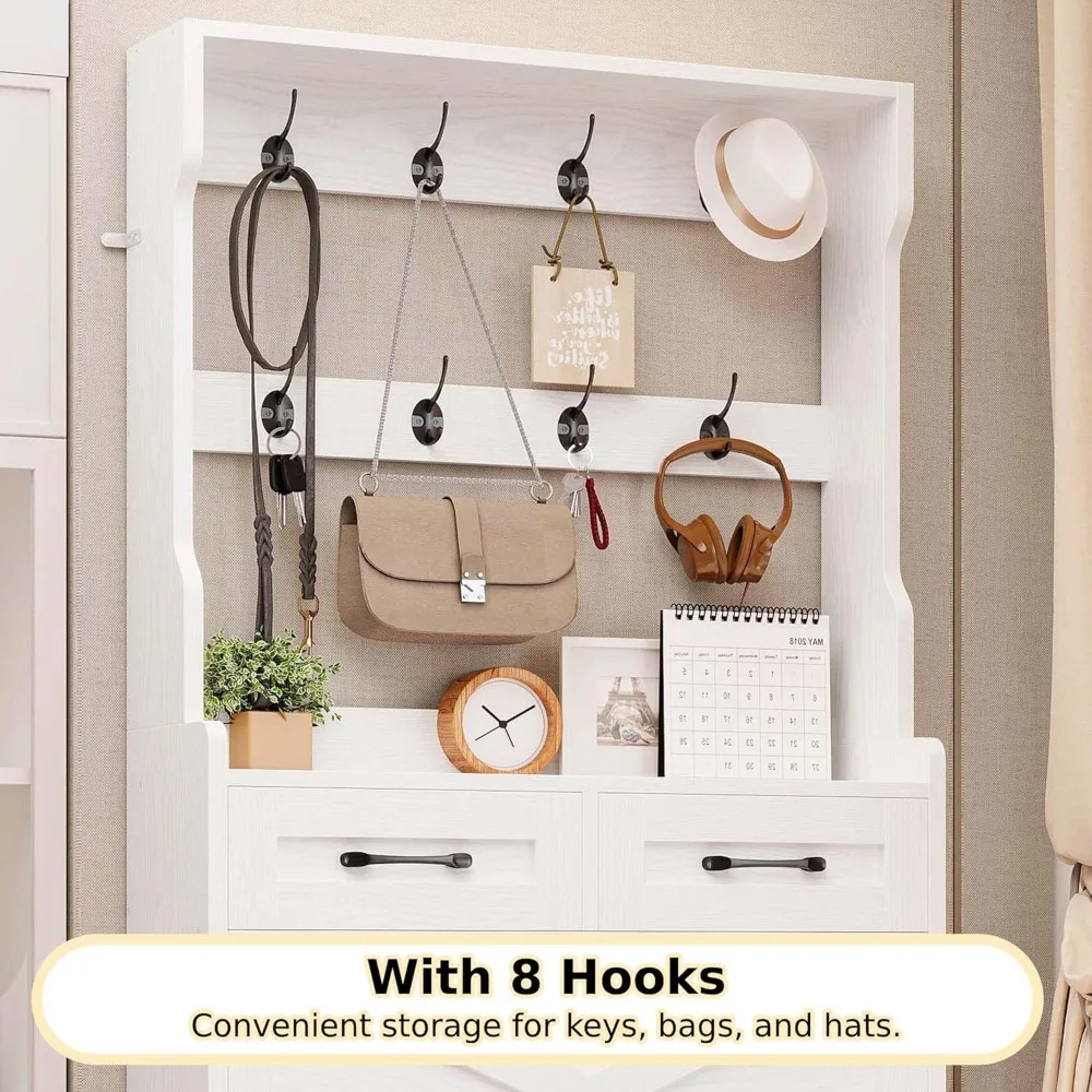 خزانة أحذية خشبية مع 3 أدراج ورف معطف، منظم تخزين قائم بذاته للمدخل، رف أحذية مدمج #6