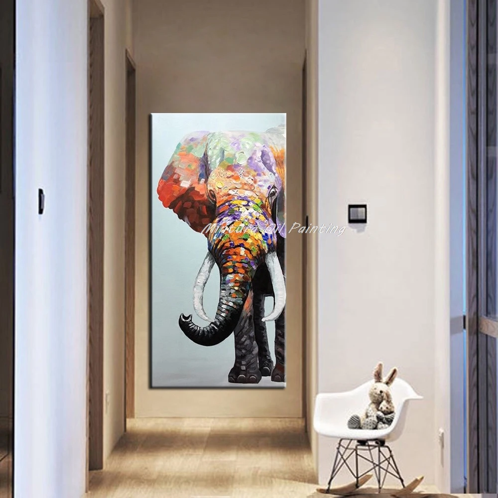 Mintura Large Handmade Elephant Oil Painting on Canvas,Modern Abstract Animal Poster,Wall Art Picture,Room Decor,Home Decoration