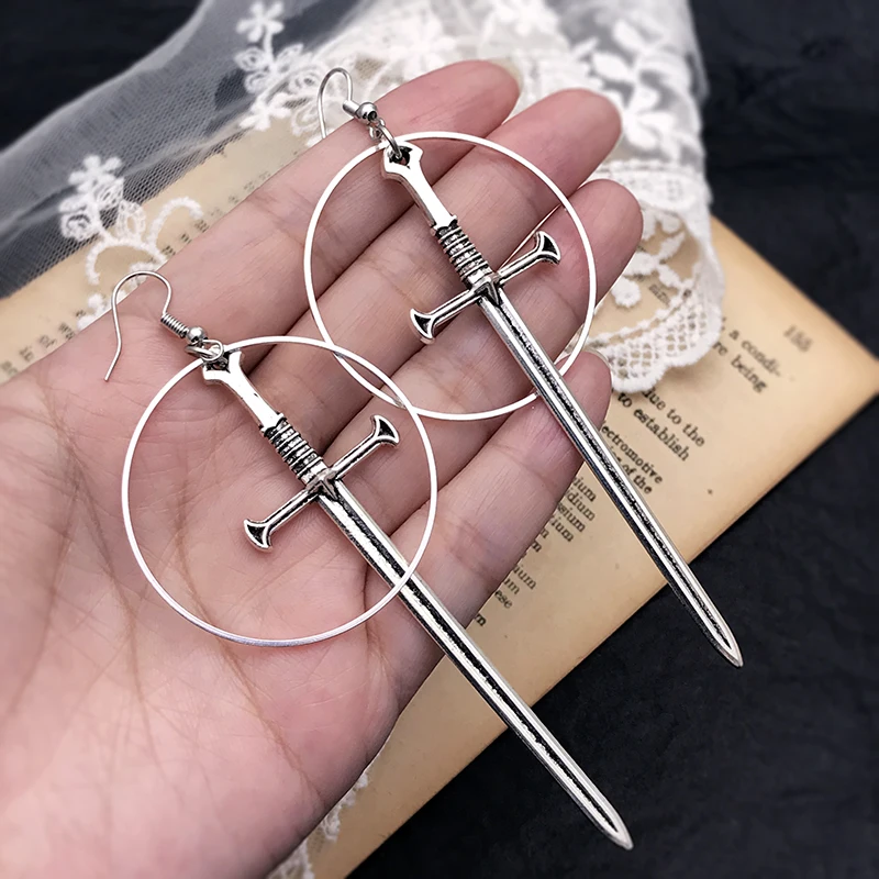Dark Gothic Vintage Sword Cosses For Women Long Dangle Earring Goth Punk Halloween Fashion Jewelry Accessories Wholesale image 5