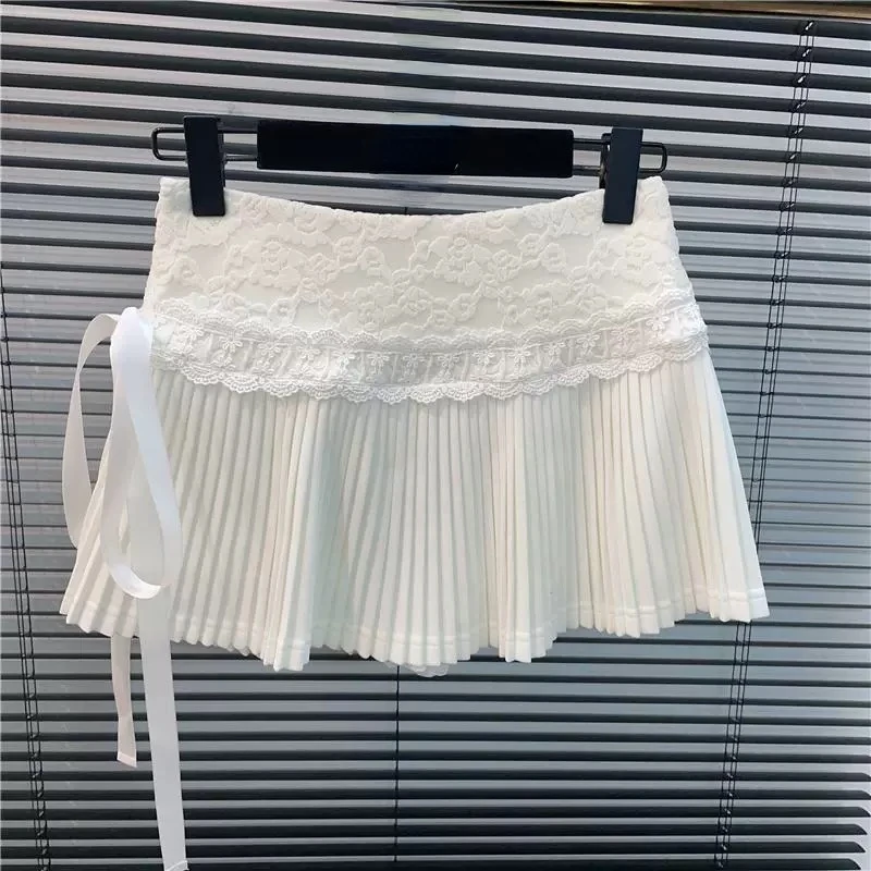 Summer Sweet Hot Girl Lace A-line Skirt Women Vintage Y2k Aesthetic Mini Skirt Japanese Fashion Elegant Skirts 2000s Clothes New