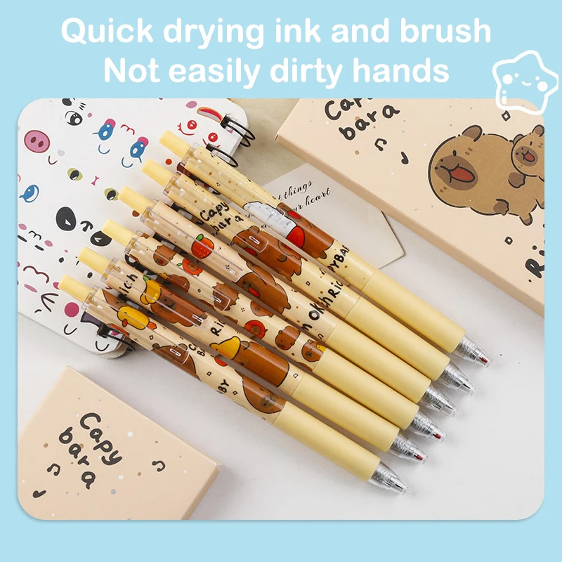 6 قطعة Kawaii كابيبارا جل القلم التجفيف السريع الكتابة السلس الضغط أقلام اللوازم المدرسية الأقلام الجمالية لطيف طالب القرطاسية