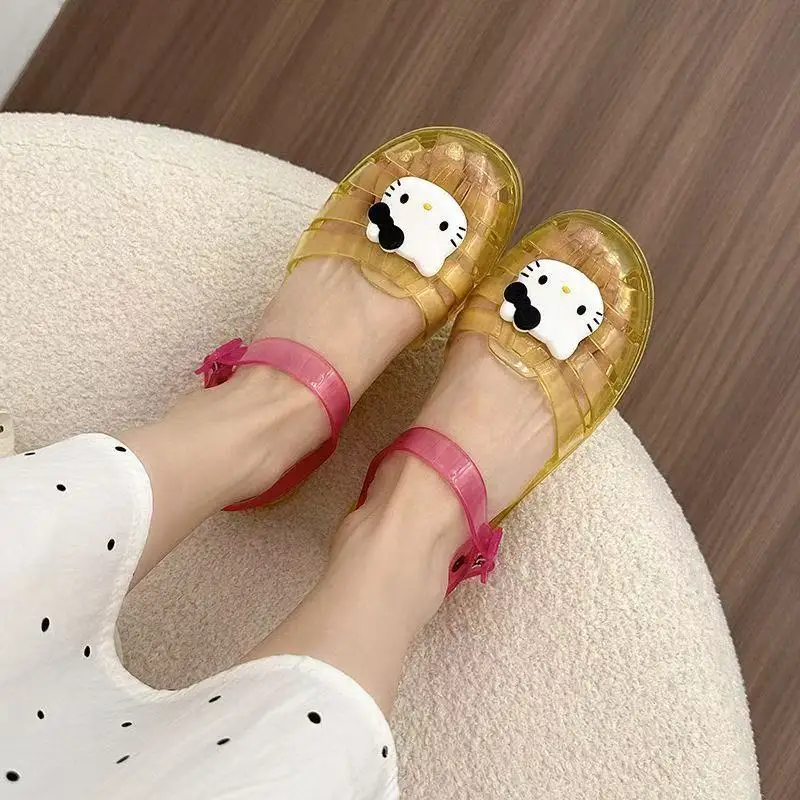 

real pictures 2026 summer new Sanrio hello kitty caroon cute lovely good quality black yellow comfortable women girls sandals