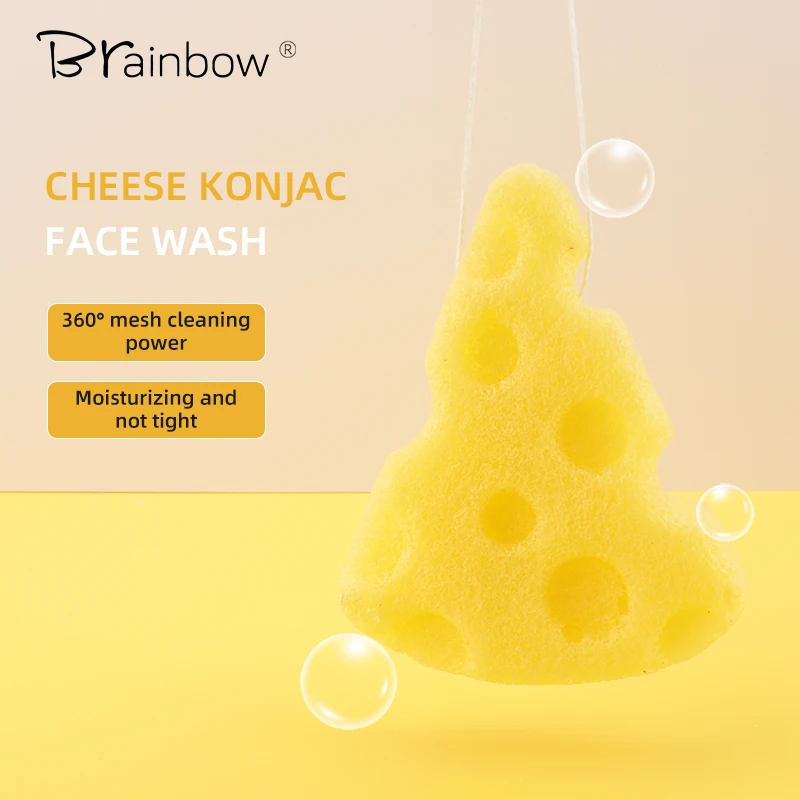 

Brainbow Face Washing Sponge Natural Konjac Moisturizing Deep Cleansing Cheese Shape Blister Ball Exfoliator Remove Makeup