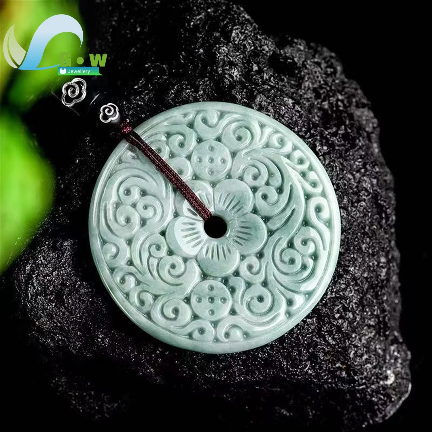 Natural Grade A Jadeite Blue Water Carved Peace Lock Pendant Safety Charm Unisex Men Women Gemstone Necklace Jewelry Gift
