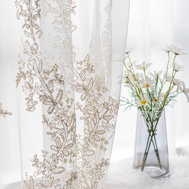 

European Embroidered Luxury White Tulle Lace Sheer Curtains for Living Dining Room Bedroom Window Decor Modern Fashion 창문커텐