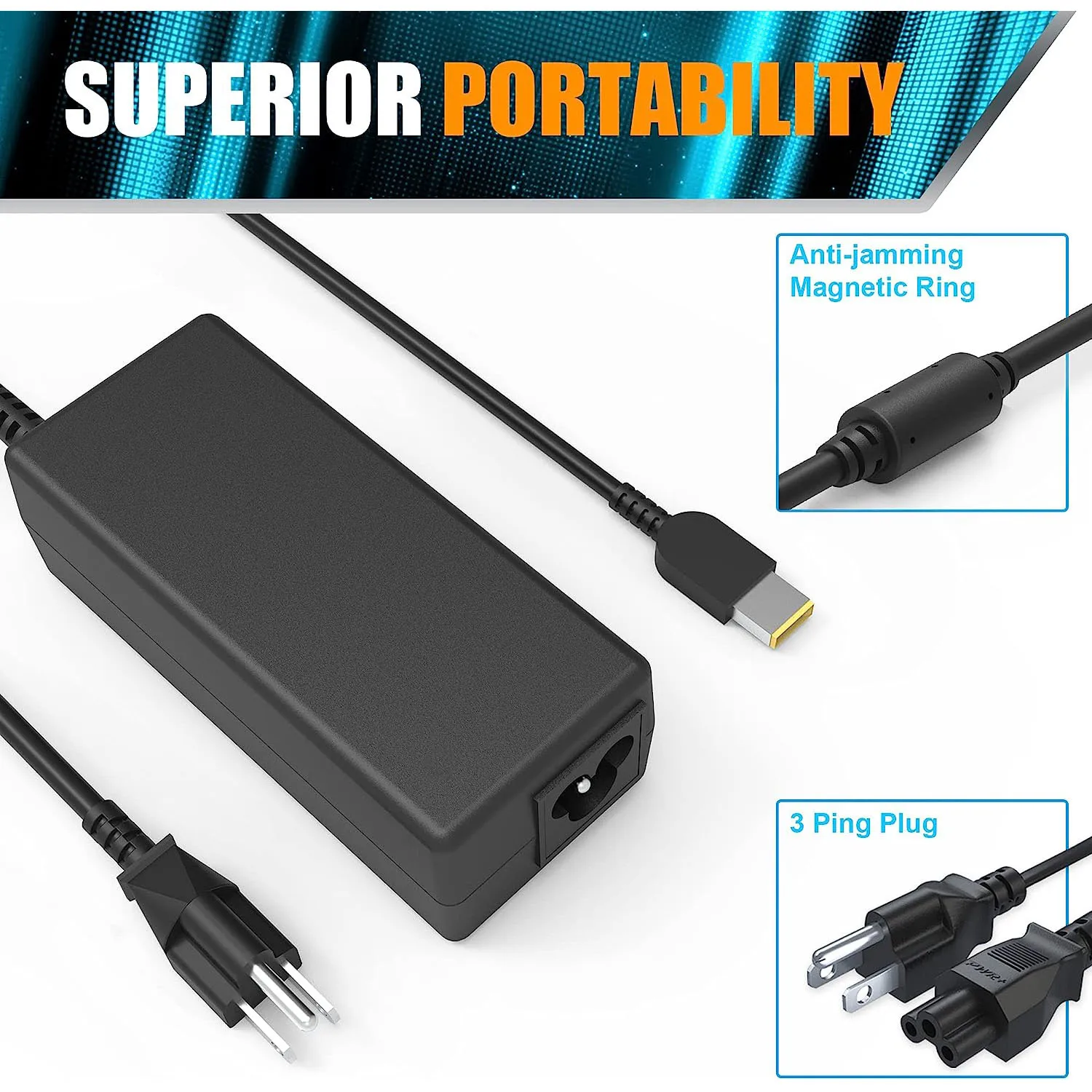 Adaptador de CA 90W 20V 4.5A cargador de ordenador portátil para Lenovo ThinkPad X1 Carbon T440 E431 G410 45N0237 45N0236 45N0239 344428 Cable de alimentación en U