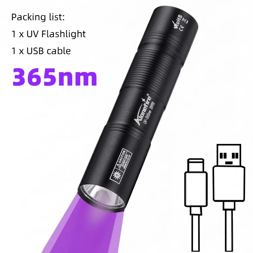 365nm Uv Zaklamp Usb Oplaadbare Mini Palm Ultraviolet Nagellamp Zaklamp Huisdieren Urine Kat Tinea Geld Erts Marker Detectie Licht