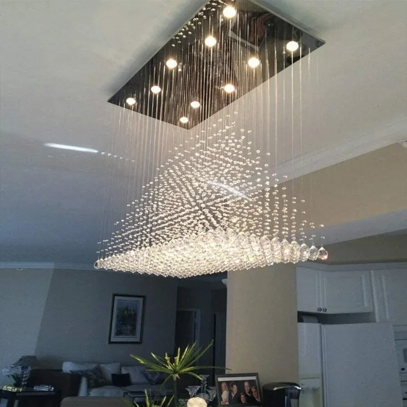 

Modern crystal chandelier, large recessed rectangular chandelier for dining room, raindrop chandelier ceiling light