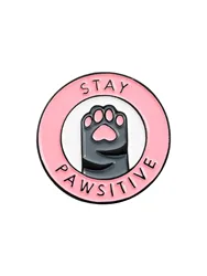 STAY POSITIVE Animal Badge High End Pink Women Lady Girl Cat Kitten Paw Claw Brooch Label Pins Cartoon Deco Jewelry Accessories