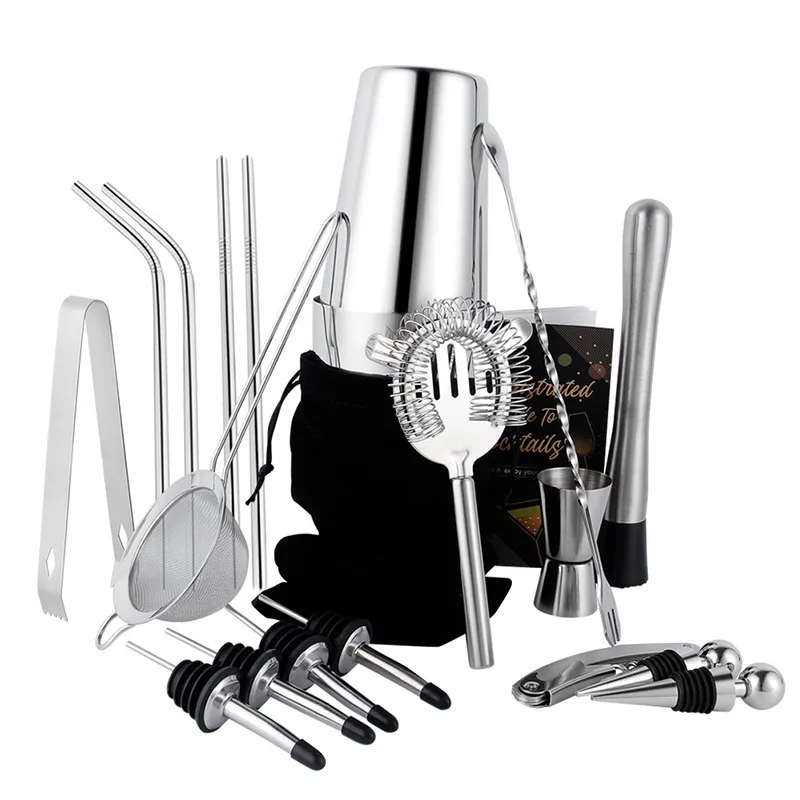 14/20/23/25 Pics Set Metal Boston Cocktail Shaker Set Wholesale Stainless Steel Bar Bartender Kit Bar Accessories for Car Party