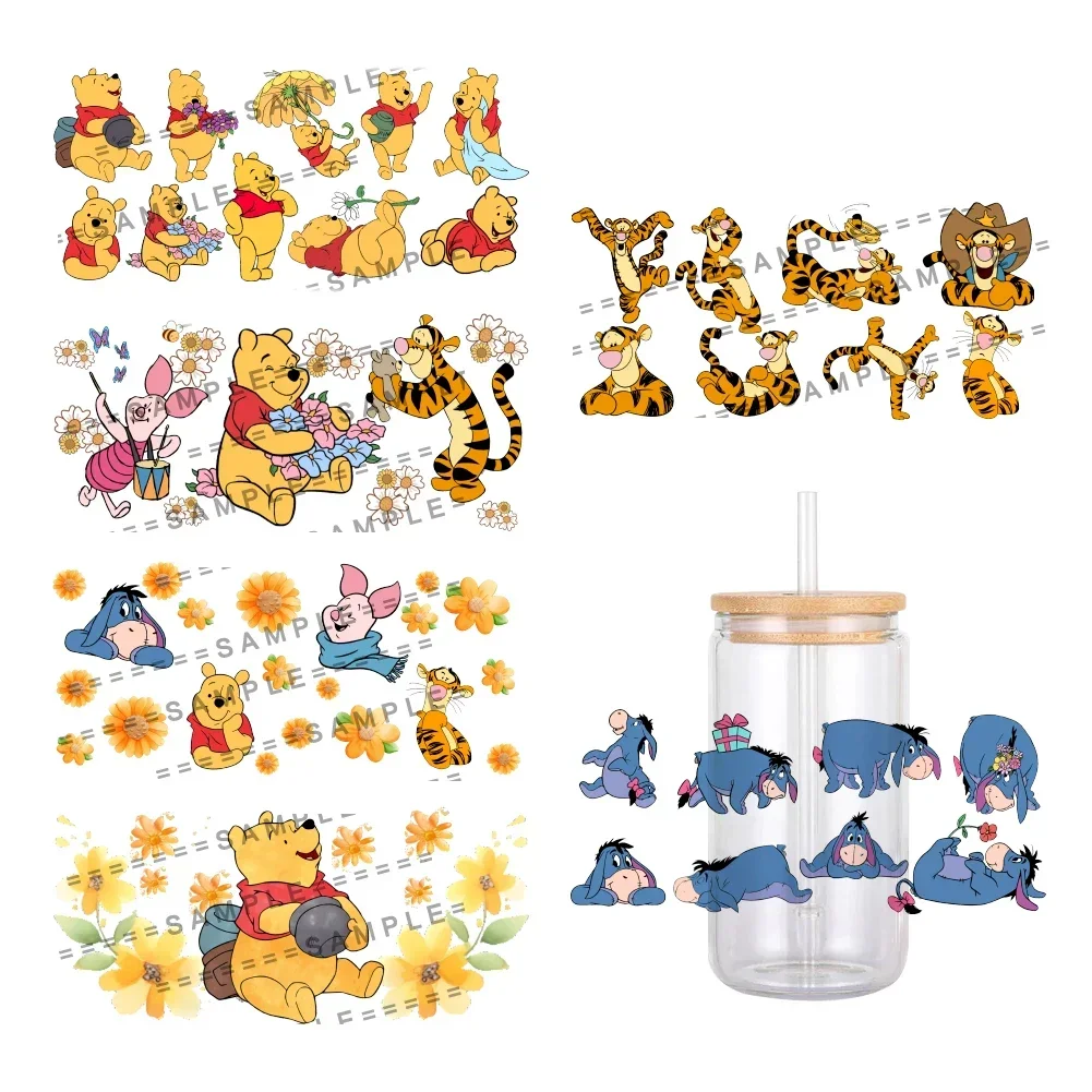 Disney Cartoon Winnie the Pooh UV DTF Sticker Waterproof  Decals For 16oz Glass Cup Wrap Stickers