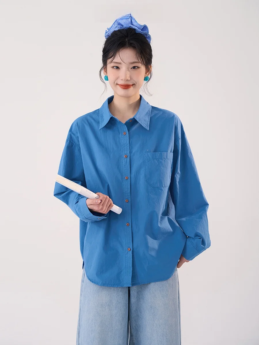 

Blue Ocean повседневный длинный све irt женский весенне-осенний универсальный дышащий хлопковый воротник свободного покроя