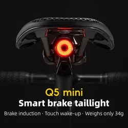 ROCKBROS Bicycle Smart Auto Brake Sensing Light IPx6 Waterproof Type-C Charging Taillight Bike Rear Light Accessories Q5 Mini