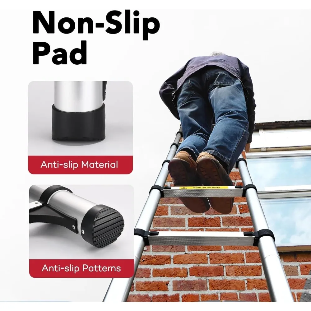 ポータブルアルミ伸縮はしご、16.5フィートの延長でアウトドアキャンプやRV旅行に最適、コンパクトで軽量で収納も簡単