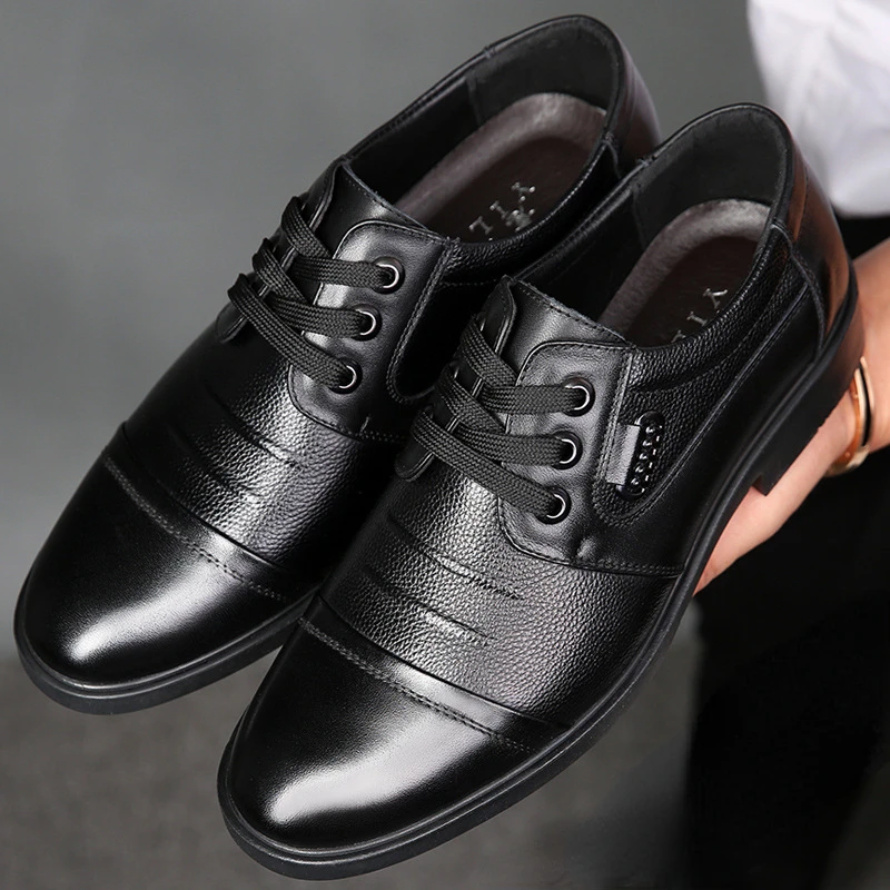 Winter Men Genuine Leather Formal Business Shoes Male Office Work Oxfords Brand Plush Party Wedding Anniversary Shoe Man Loafers