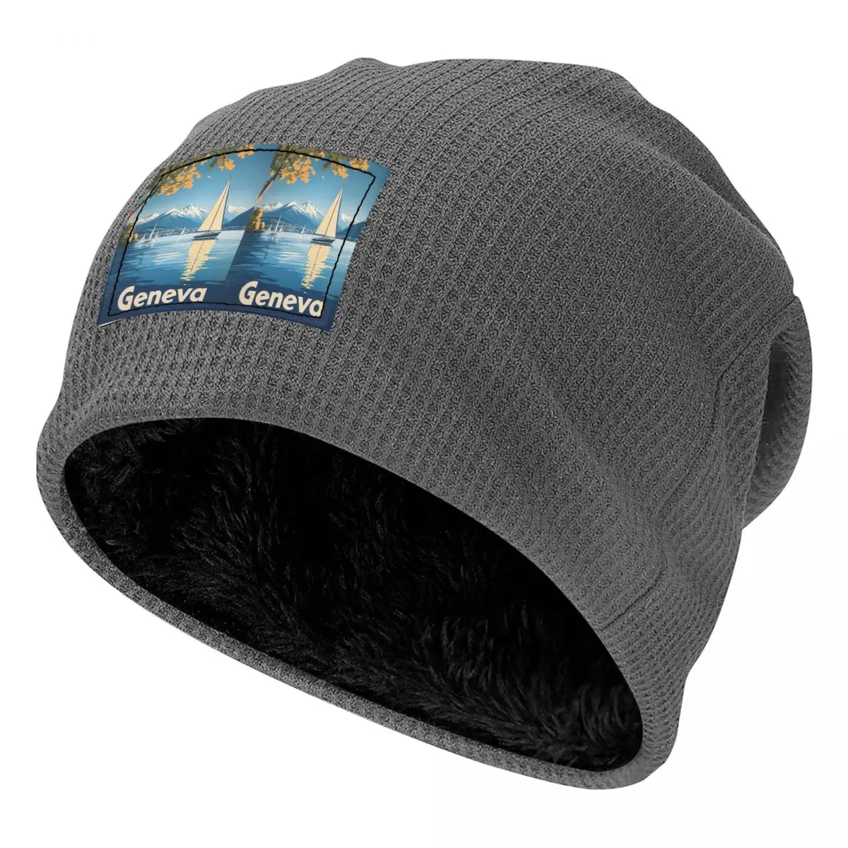 Discover The Enchanting Allure Of Geneva Waffle Knit Fleece Lined Beanie with PU Leather Patch Unisex Warm Winter Soft Cap