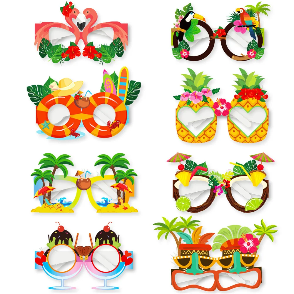 8Pcs Hawaii Photo Prop Glasses Hawaiian Flamingo Pineapple Funny Glasses Summer Beach Birthday Party Tropical Party Supplies