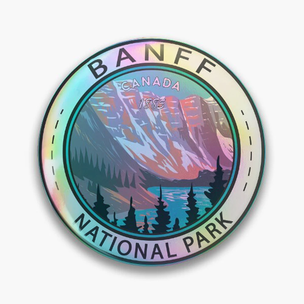 Banff National Park Moraine Lake Badge Pin Holographic Star Heart Pin Brooches Laminated Button Fashion Accessory