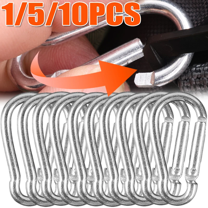 1/5/10 шт. мини-сплавный пружинный карабин, карабин, зажим для ключей, EDC, инструменты для выживания на открытом воздухе, кемпинга, серебро, размер 41*20*4 мм