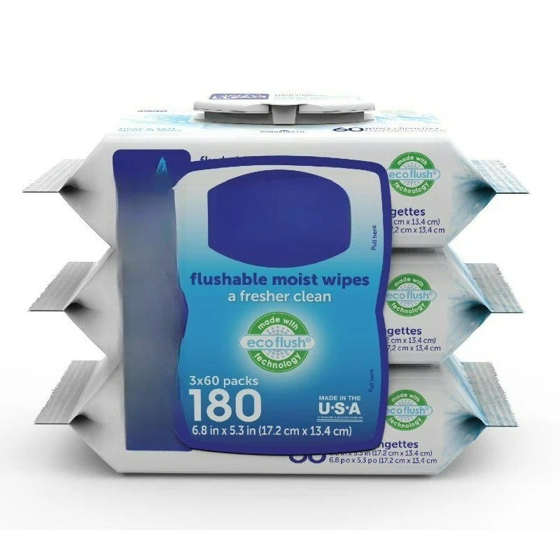 

Plant-Based Flushable Wet Wipes, 3 Flip-Top Packs (180 Total Wipes)
