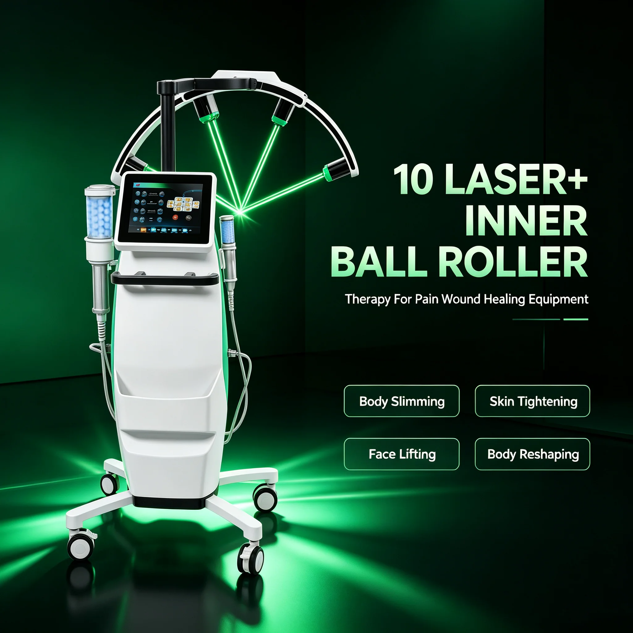 10 Laser Green Red Light Slimming Machine Inner Ball Roller Therapy Body Reshaping Lymphatic Drainage Salon Equipment