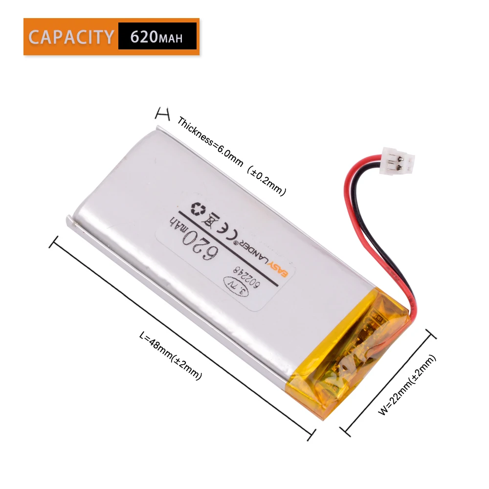 602248 JST 1.25 2 pin 3.7V 620mAh Lithium Polymer LiPo Rechargeable li ion Battery For Sena SMH10 Mp3 Speaker GPS PSP Vedio game