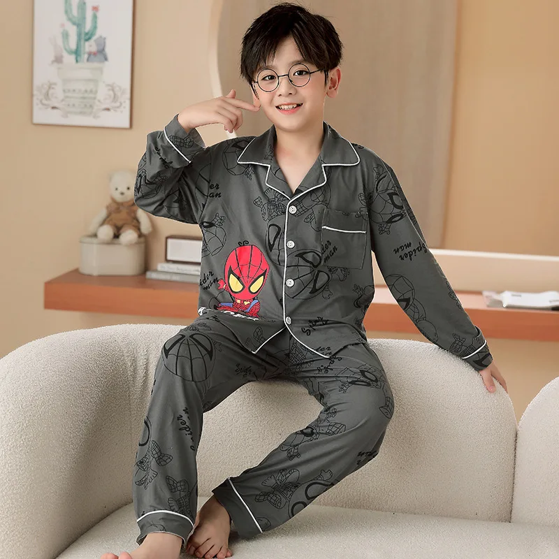 

Imitation Cotton Long Sleeved Pants Christmas Pajamas Boys' Autumn New Style Spiderman Children's Sleepwear Loungewear Child