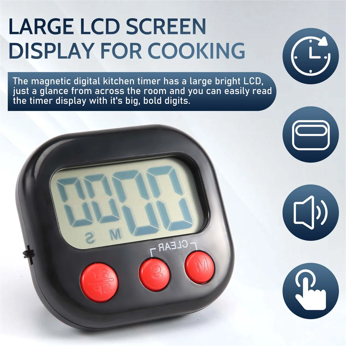 Stopwatch hitung mundur Visual Digital, tampilan layar LCD besar untuk memasak, dapur