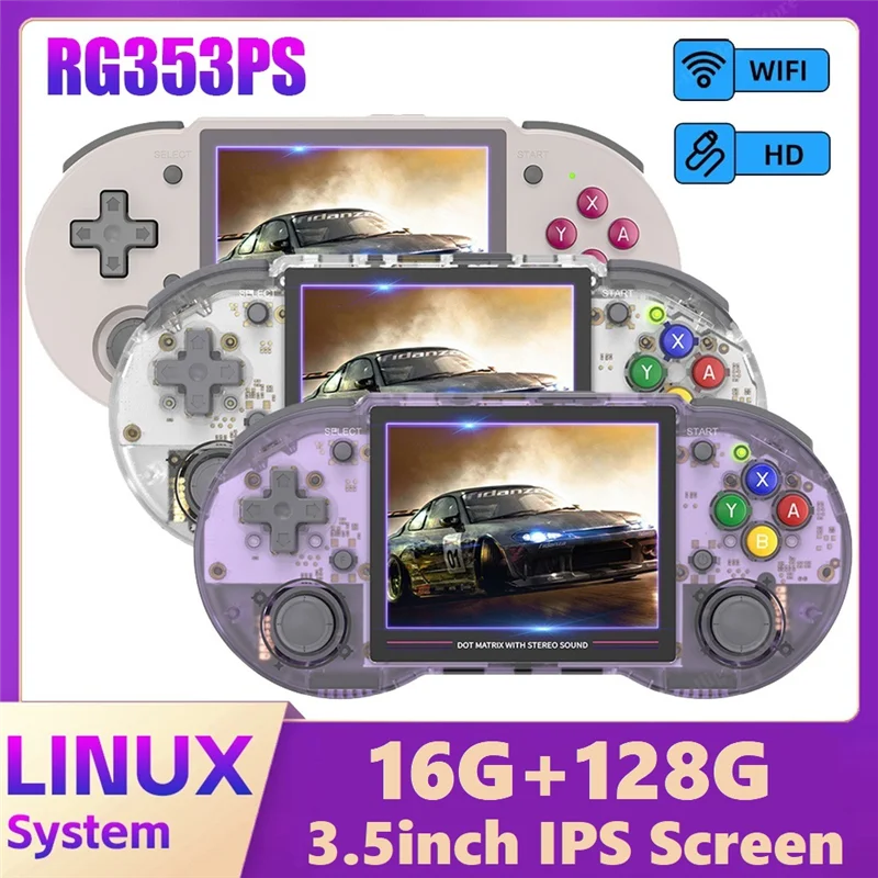 RG353PS Retro Game Console 16G+128G 3.5Inch IPS Screen 64 Bit Linux System Handheld Retro Game Player HD 2.4G/5G WiFi(C)