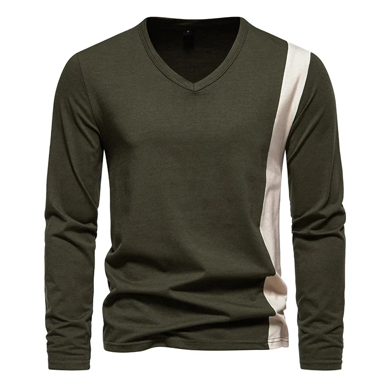 Mens Classic V Neck Henley Shirt Slim Fit Long Sleeve Cotton T Shirt Men Fashion Casual Basic Tshirt Male Camisetas Hombre XXL