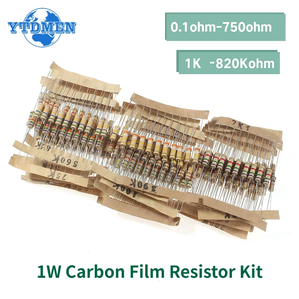 300PCS Resistor Kit 1W 5% 30values X 10pcs Carbon Film Resistance 0.1-750 Ohm ,1K~820K Ohm Resistors Set