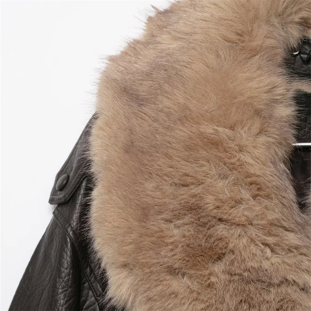 New autumn and winter women's clothing loose casual long sleeved detachable collar imitation leather jacket jacket