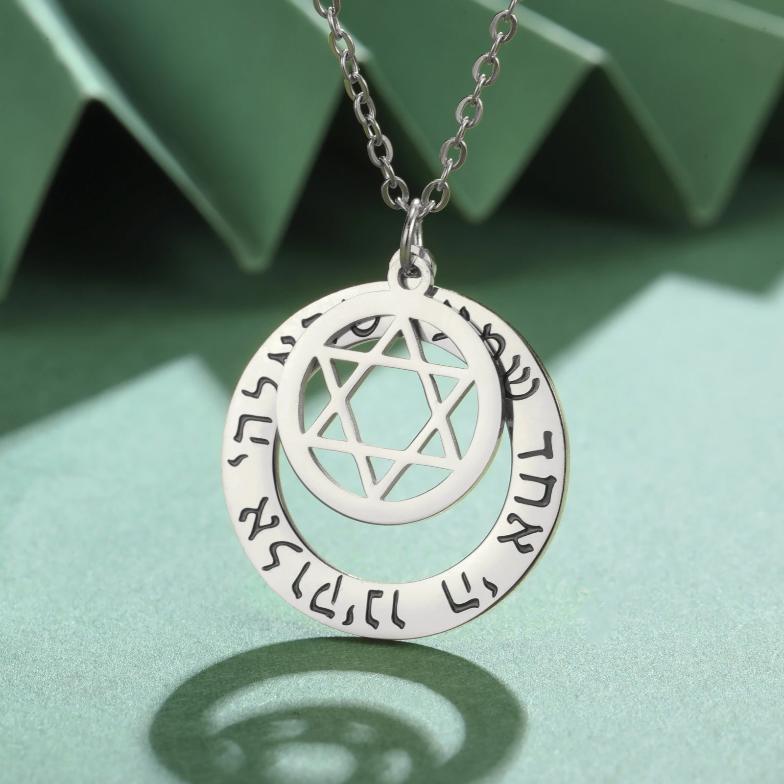 COOLTIME Hebrew Shema Prayer Rune Pendant Necklace Stainless Steel Bible Blessing Choker for Women Men Amulet Jewelry Gift