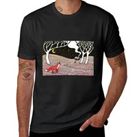 Stargazing - Fox in the Night - linocut by Francesca Whetnall T-Shirt oversizeds cute tops graphics workout shirts for men