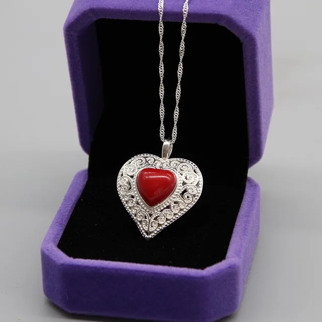 Collares de corazón en plata mongola con turquesa, boho vintage