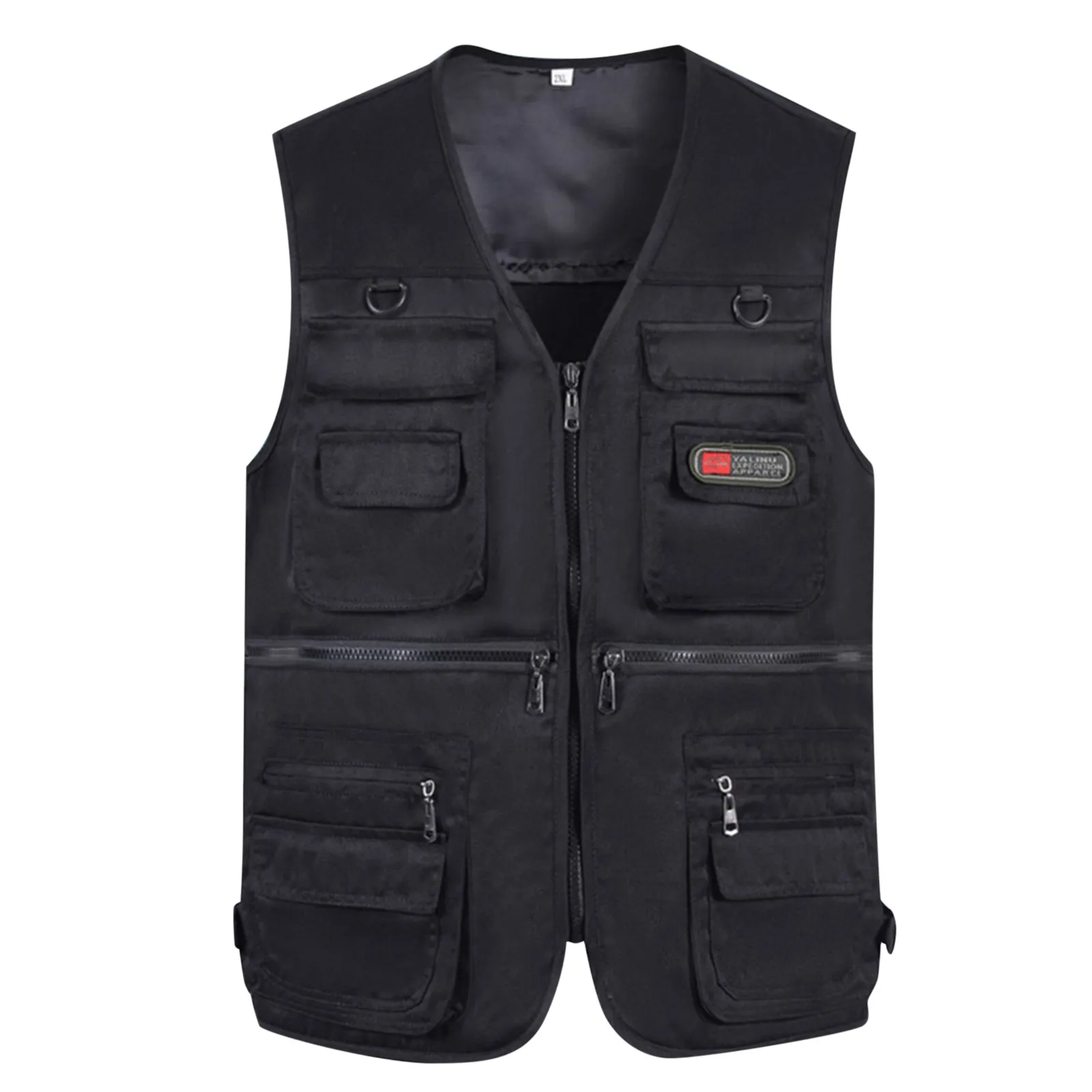 Men'S Cargo Tank Tops Stylish Solid Color Multi-Pocket Zipper Cargo Vest Sleevele V-Neck Vest Leisure  Fishing Travel Vest Coat