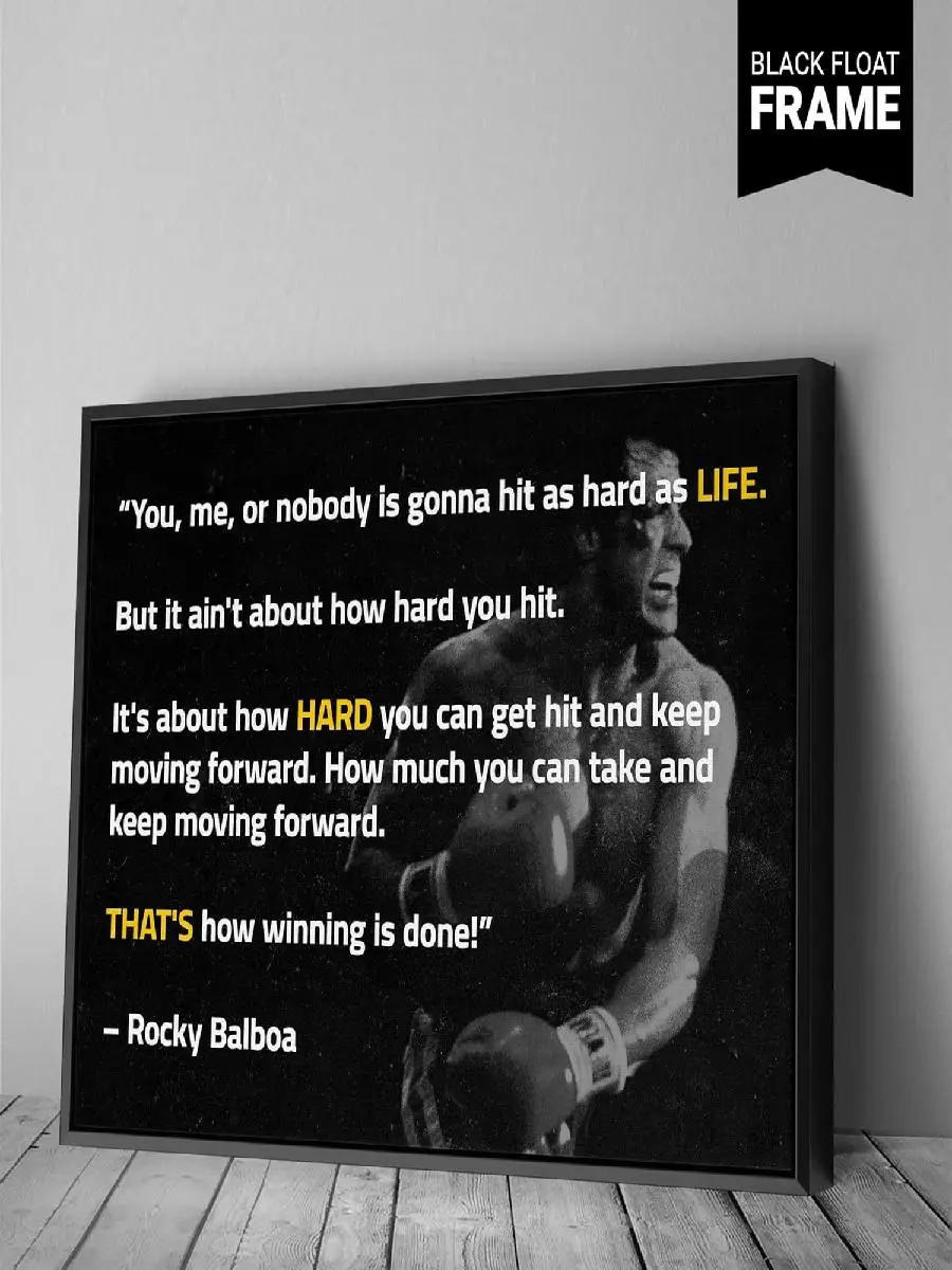 Rocky Balboa Motivational Quote Canvas Print  Ready to Hang Wall Art  Sylvester Stallone Boxing Design  xin Modern Black Frame