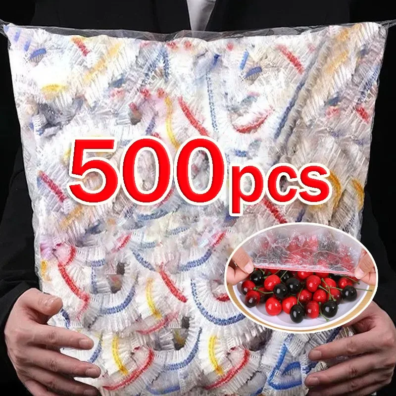 500/100 pz Colorato Usa E Getta Copertura Per Alimenti Coperchio Involucro Elastico Sacchetto di Pellicola Fresca Usa E Getta Cling Copertura Ciotola copertura sacchetto di immagazzinaggio della cucina