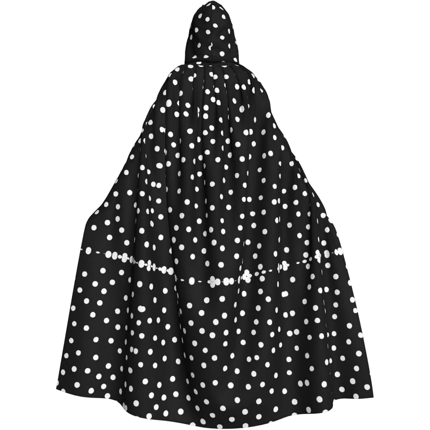 

(Black White Polka Dots) Printed Hooded Cape For Adult Unisex, Witch Cape Hooded Cloak for Halloween Parties Christmas Costume