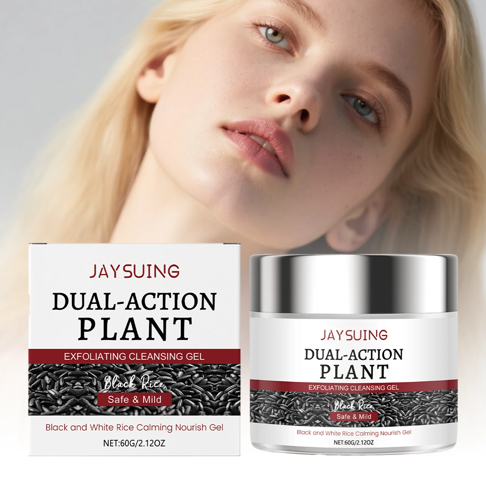 جل تنظيف الأرز الأسود، غسول الوجه اللطيف مع مستخلص الأرز، أوراق النعناع لتنظيف المسام العميقة، تفتيح وترطيبها #1