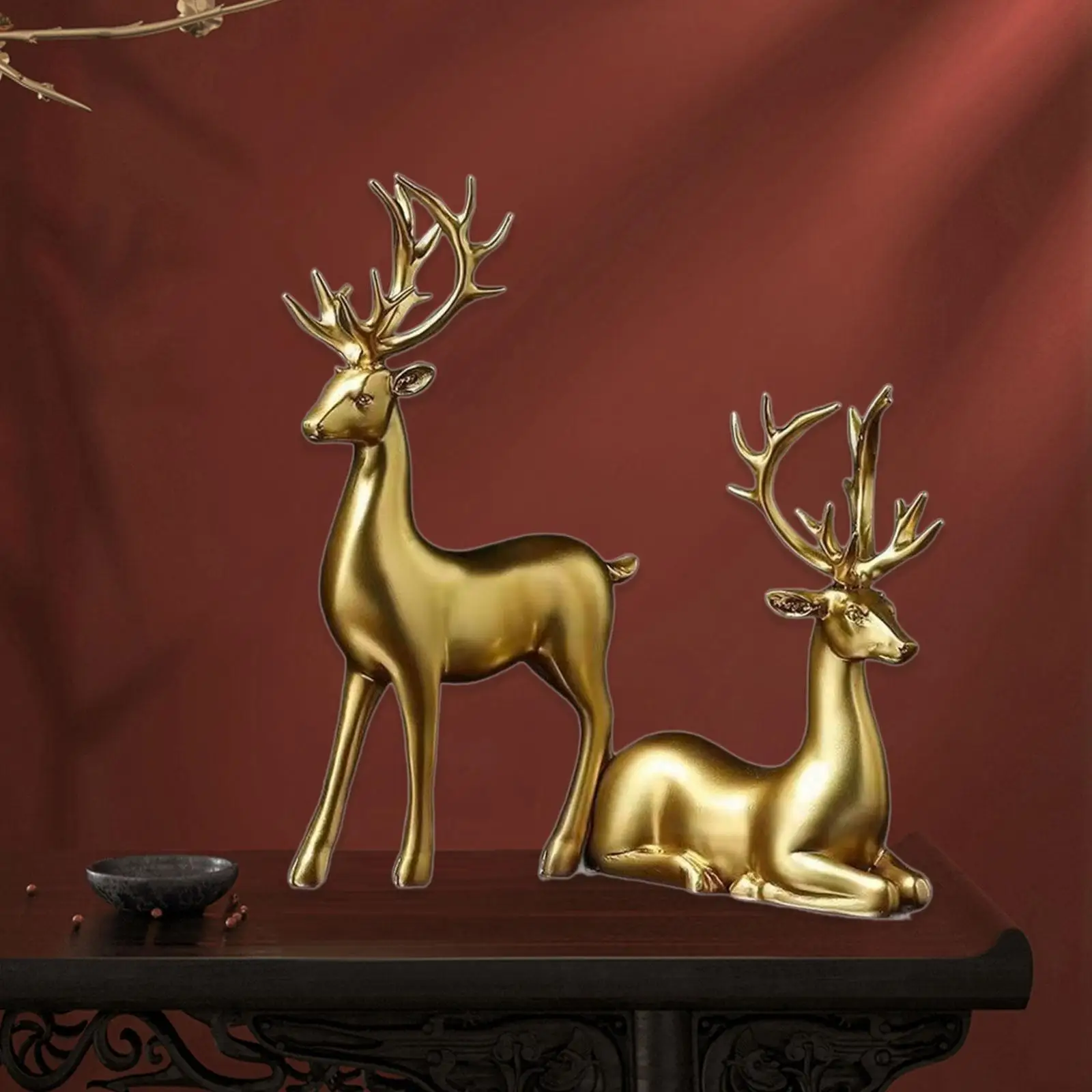 

2Pcs Reindeer Statues Deer Lover Sculptures Decorative Collection Modern Crafts for Mantle Bar Tabletop Party Decoration