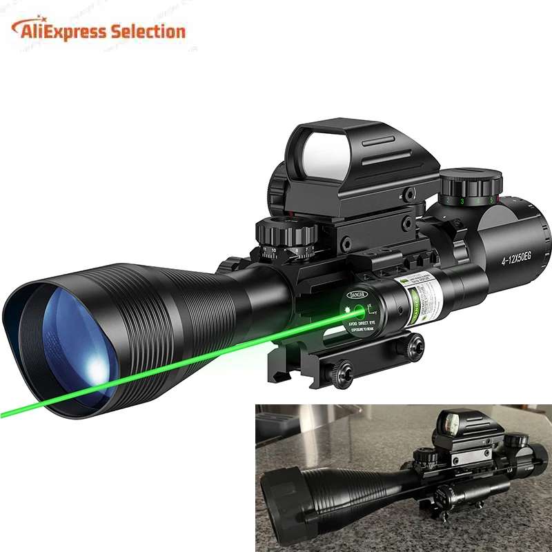 

4-12x50EG Riflescope Combo 4 Holographic Reticle Dual Illuminated Optics Red and GreenLaser Sight with 20mm Scope Mount