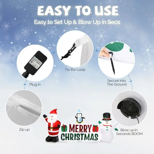 8.2피트 크리스마스 풍선 산타와 눈사람 장식 (LED 조명 포함), 야외/실내 휴일 마당 장식용 풍선
