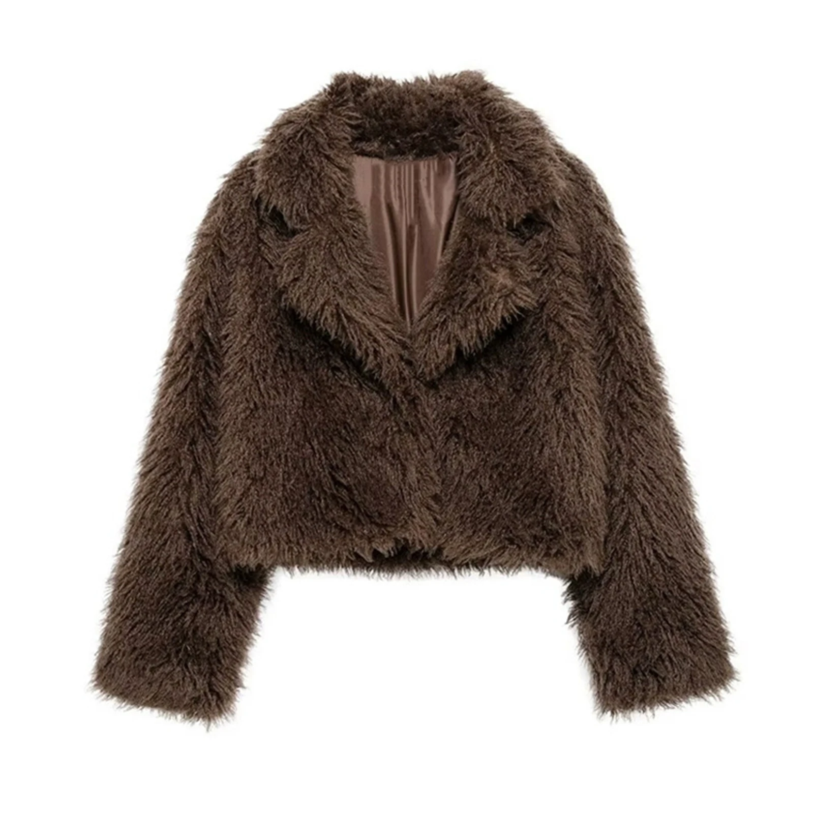 Lisa Colly femmes hiver à manches longues revers col moelleux fausse fourrure manteau veste courte fourrure Shaggy Parka manteau
