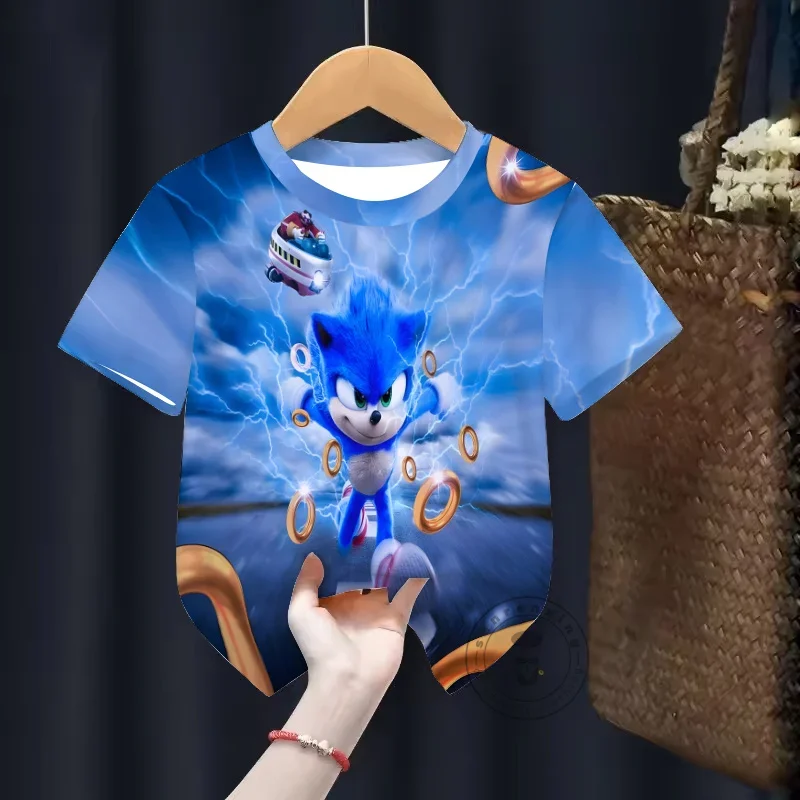 

Стильная футболка с рисунком Sonic, летняя детская футболка для мальчиков и девочек, модная футболка с 3D принтом и короткими рукавами, удобная посадка, идеальная идея подарка
