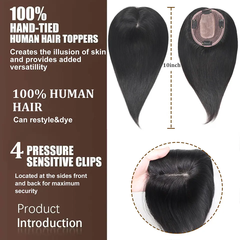 Tupés de cabello humano con cuero cabelludo invisible, 10 pulgadas, para mujer, con clips para cabello fino 2